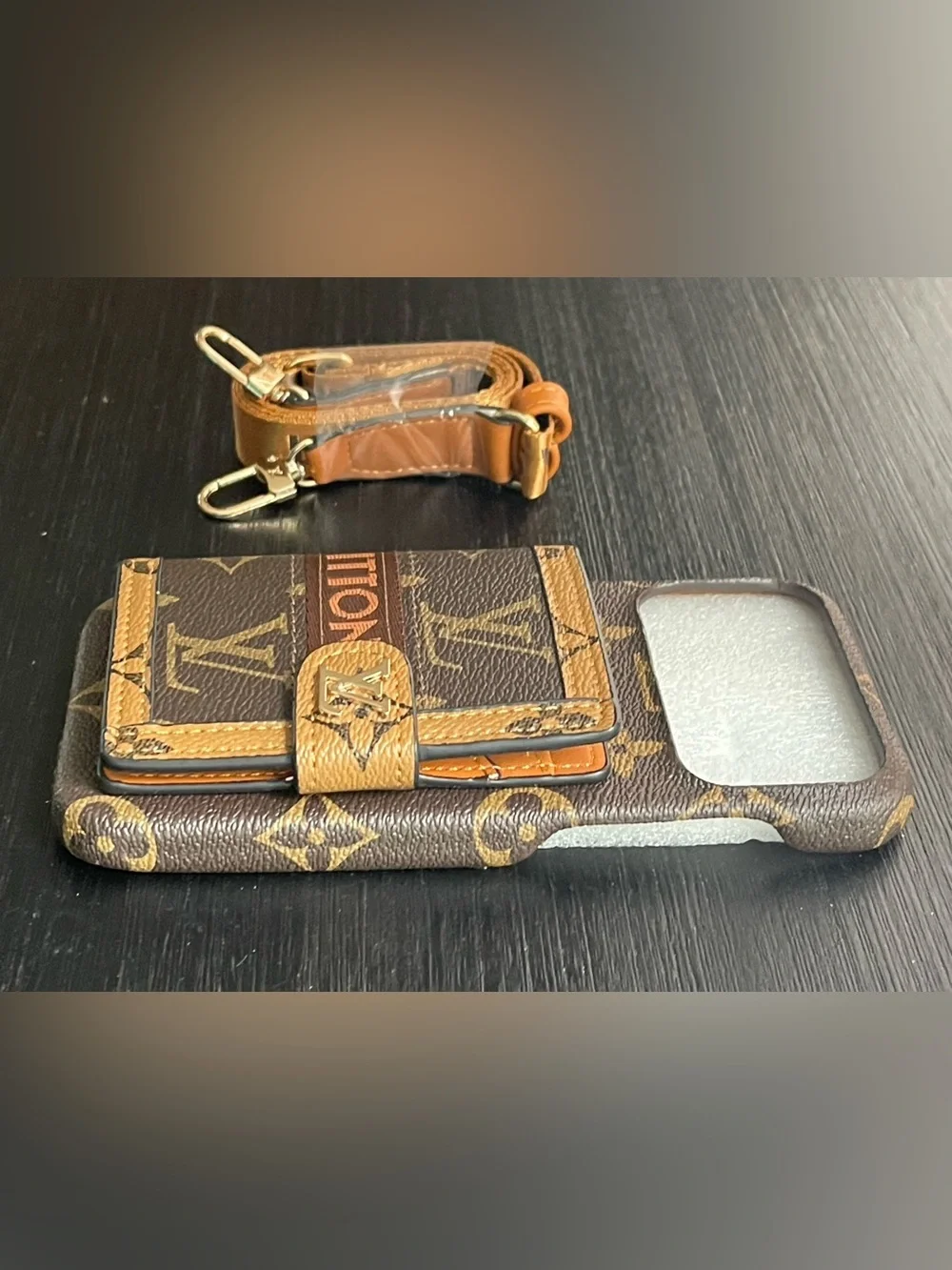 Louis Vuitton Brown Monogram Leather Phone Case with Strap